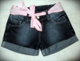 Bermuda Jeans Infantil Feminina Cinto Cetim- 220